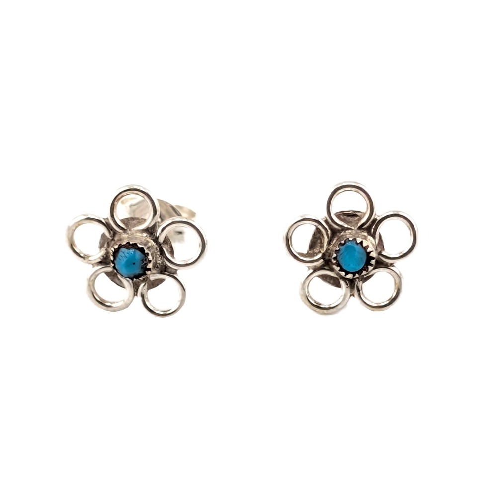 Sterling Silver Turquoise Wire petal Flower Stud Earrings Jewelry